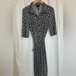 LAUNDRY By Shelli Segal Women’s Black White Button Down Midi‎ Dress Size 14